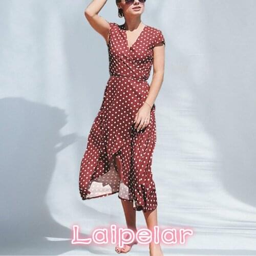 Summer Dress Polka Dot Vintage Midi Dress Women Wrap Casual Long Dresses Ladies Beach Boho Korean Fashion Vestidos Laipelar