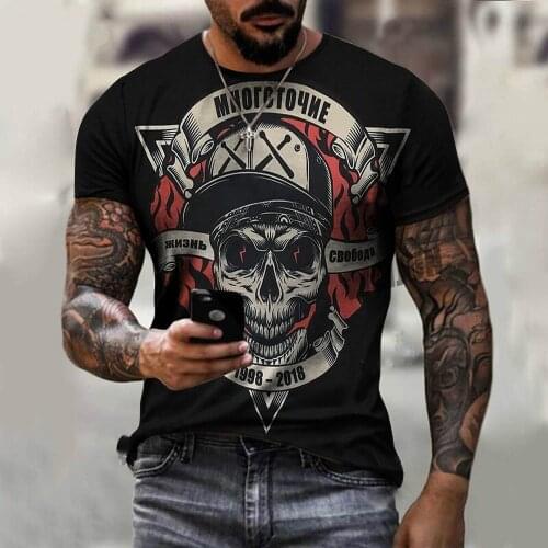 T-shirt mens summer breathable multi-purpose casual short-sleeved horror skull print 2021 mens 3D printing loose large size
