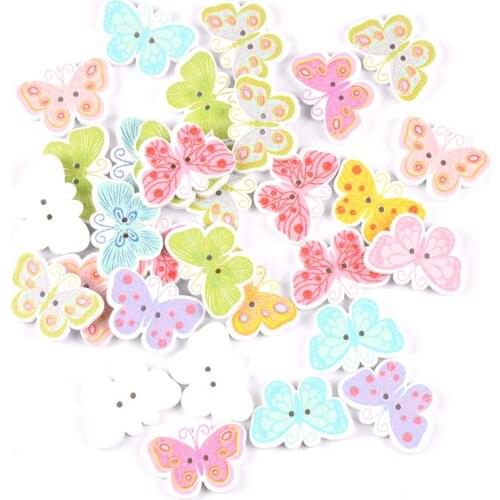 Mixed butterfly Painting Wooden decorative Buttons For Sewing clothing Scrapbooking Crafts home decor 25pcs 17x25mm MT1972
