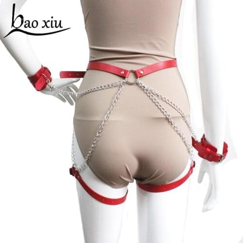 New Sexy Women Men Erotic Harness Belt Bondage Gothic Punk Faux Leather Metal Chain Leg Garters Round Ring Suspenders Straps
