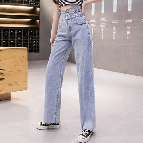 New Leisure Loose Denim Straight Pants Trousers Spring Jeans for Women Blue Loose Vintage Female Fashion High Waist Streetwear