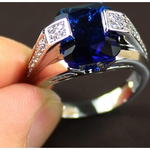 Top Quality Ring Royal Blue Colors Crystal Square Shape Elegant Wedding Bridal Finger Rings Jewelry Gifts Accessories Bijoux