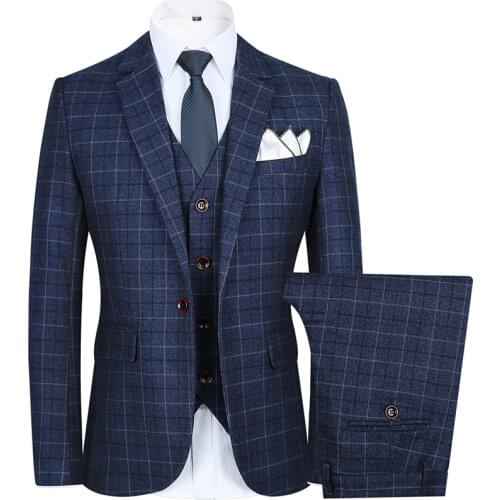 Coat Pants Vest British Style Slim Fit| Plaid Large Size 5XL Wedding Groom High End 3 Pieces Suits Set Jacket Blazers Trousers