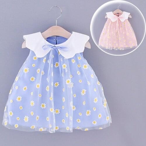 Toddler Baby Dresses 2020 Summer New Girls Sleeveless Doll collar Embroidery Little Daisy Tulle Princess Dress Baby Girl Clothes