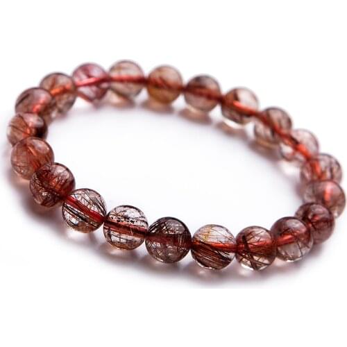 Genuine Natural Copper Hair Rutilated Quartz Crystal Healing Stone Beads Charm Lady Bracelets 10mm