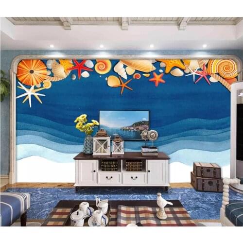 Custom photo wallpaper 3d wallpaper for walls 3 d Marine starfish shell watercolor mediterranean mural TV background wall paper