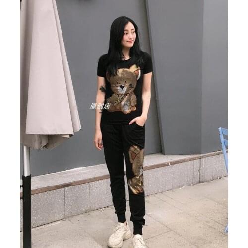 Drop shipping designer grils Tracksuit 2021 cotton clothes woman set 2 pieces hot drilling Rhinestones tracksuits