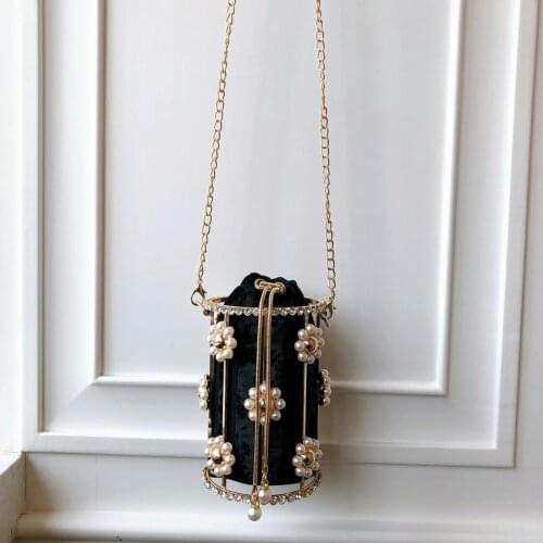 Luxury Fashion Pearl Flower Diamond Wedding Party Handbag Evening Bag Crossbody Bag Clutch Purse Shoulder Chain Bag Banquet Bag