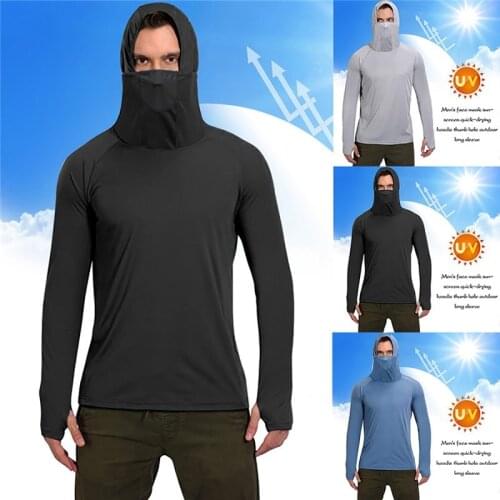 Fishing Shirt Mens Face Anti-UV Protection Ice Silk Quick Dry Hoodies Thumbholes Outdoor Long Sleeve Workout Fishing Clothing