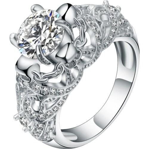Seanlov Gorgeous Clear Skull Ring Vintage Wedding Rings For Women Punk Style Silver Color Elegant Luxury CZ Stone Finger Rings