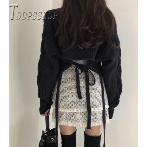 2019 Short Style V Neck Pullover Women Sweater Thick Bandage 3 Colors Can Choose Female Sweaters