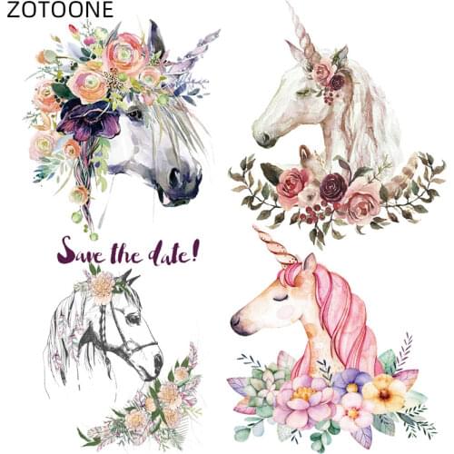 ZOTOONE Flower Unicorn Patches Horse Patch for Kids Diy Iron on Animal Stickers for Clothing Heat Transfer Clothes Appliques E