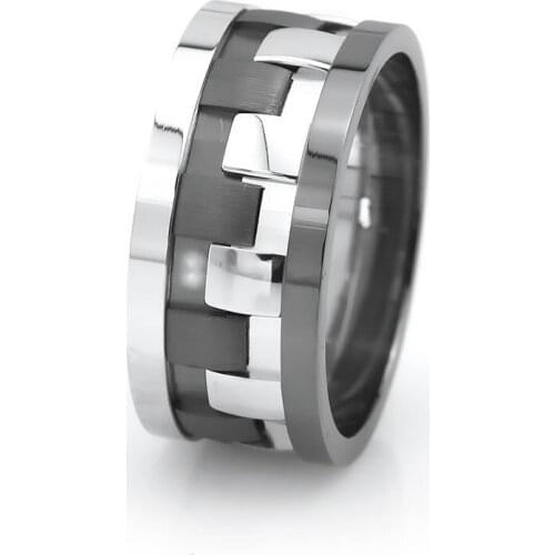 Tesbihane Modern Square Design Gray-White Color 925 Sterling Silver Men 'S Wedding Ring
