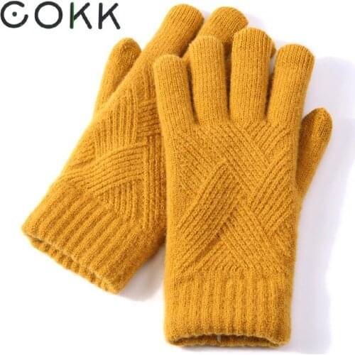 COKK Thickening Knit Gloves Womens Autumn Winter Warm Touch Screen Glove Velvet Acrylic Outdoor Riding Mittens Gloves Windproof
