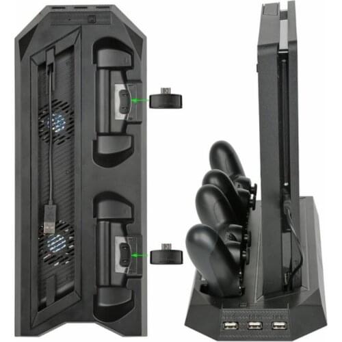 Vertical Cooling Stand with Fan & Dual Controller Charging Dock For PS4