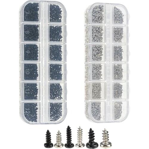 1200PCS/Box M1 M1.2 M1.4 M1.7 Micro Glasses Screws Round Head Self-tapping Electronic Small Wood Screws Nails Kit PC Screw Set