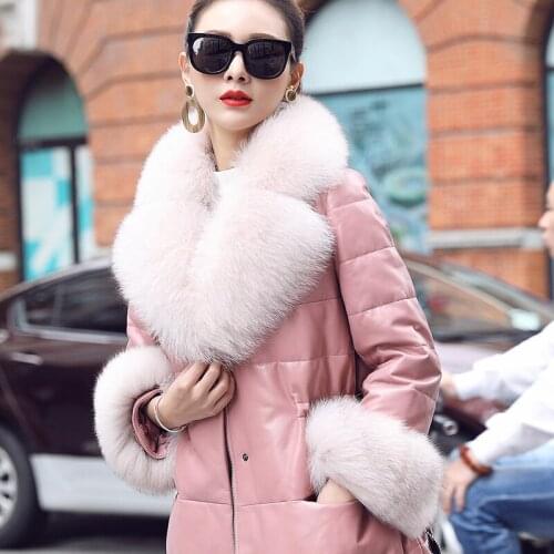Genuine Leather Jacket Women Korean Sheepskin Coat Female Winter White Duck Down Jackets Fox Fur Collar Mujer Chaqueta Pph1873