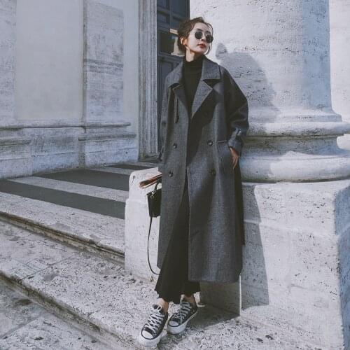 2020 Winter Women Fashion Wool Coat Elegant Female Solid Belt Long Sleeve Quality Fashion Thick Warm Long Jacket Overcoat N32