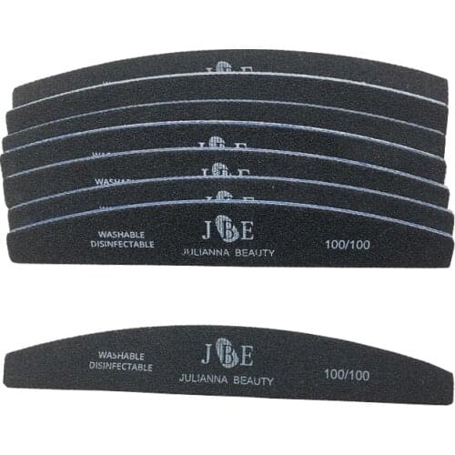 10pcs Julianna Professional Black Curved Nail File 100/100 Manicure Art Nail File Cuticle Remover Buffer Nail Art Set C Shape