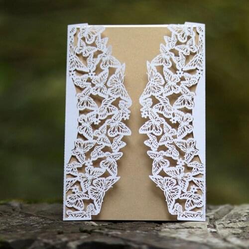 100pcs Laser Cut Wedding Invitations Card Butterfly Elegant Lace Business Greeting Cards Birthday Wedding Party Favor Decoration