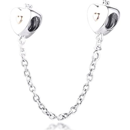 14K Real Gold Charm 925 Sterling Silver Two Tone Heart Crown Safety Beads for Jewelry Making DIY Fine Gift Free Shipping 02SF12K