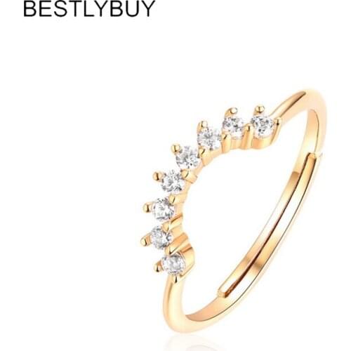 2018 Luxury Brand S925 SilverJewelry White Color Inlay Cubic Zirconia Unique Shaped Ring for Women Wedding Engagement Jewelry