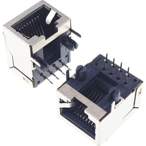 20pcs RJ45 Single Port Shielded Modular PCB Jack 8P8C Right Angle Through Hole PCB Ethernet connector Tab Direction Down 1 Port