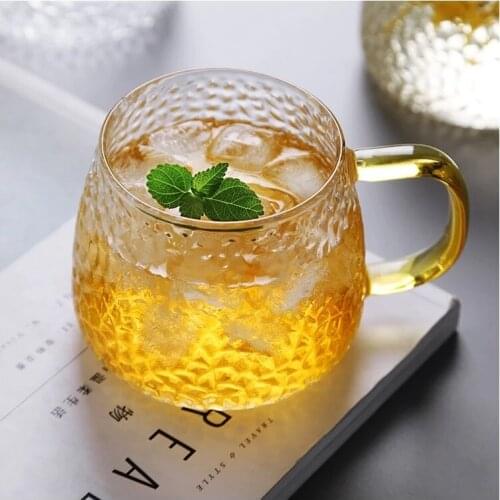 350ml Water Cup Glass Water Cups With Gold Handle Japanese Hammer Pattern Coffee Juice Milk Cup Mug Drinkware Glass Home Gifts