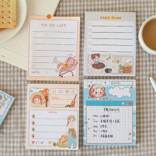 50 Sheets Sweety Cartoon Girl Memo Pad Cute Stationery N Times Sticky Notes Portable Notepad School Office Supply Papeleria