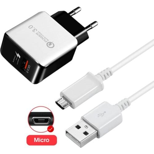 For LG NOKIA Xiaomi Fast Charger Adapter 9V 2A QC 3.0 Micro usb Cable Travel Charging Adapter For Redmi 4X 7A 9A 9C Honor 9S 8X