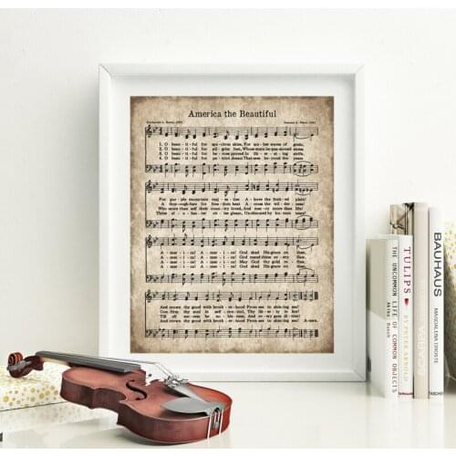 America the Beautiful Vintage Sheet Music Poster Art Prints Antique Hymn Music Wall Art Canvas Painting Home Decor Musician Gift