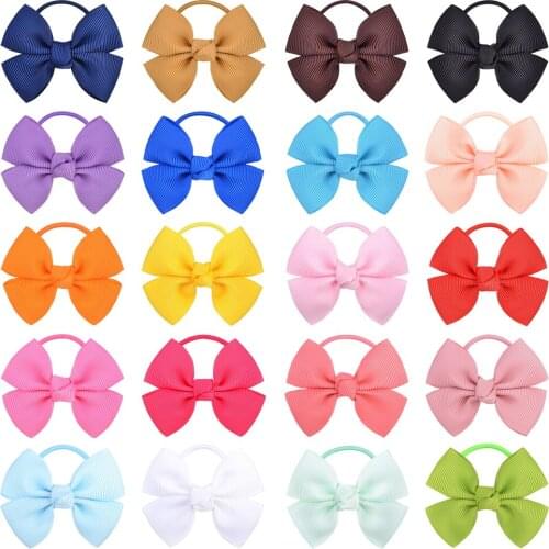 20Pcs/lot Solid Grosgrain Ribbon Hair Bows For Girls Elastic Hair Bands Cute Hair Ropes Ties Headwear Kids Hair Accessories 488