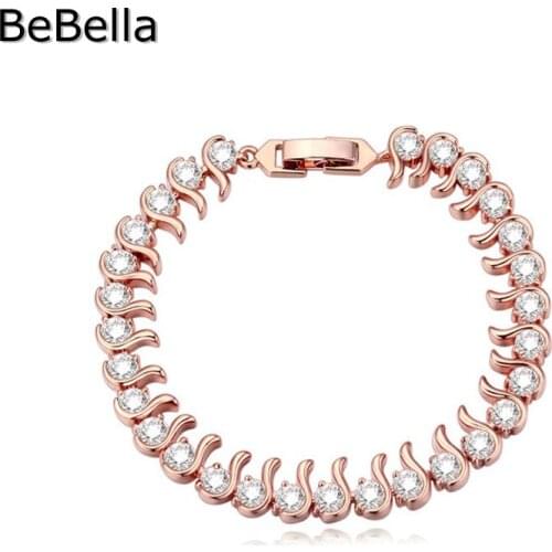 2 Colors Romantic Round Shape Rose Gold Bracelets For Wedding Made With Square High Quality Zirconia For Christmas Gift