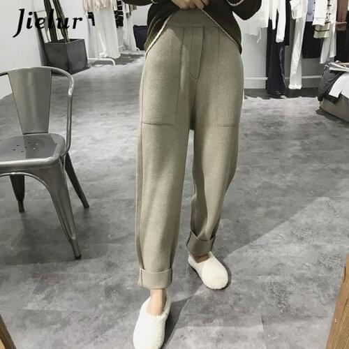 Jielur Winter Women Pants Korean Style High Waist Thick Solid Color Harajuku Autumn Slim Elastic Waist Female Pants S-2XL