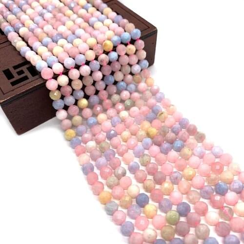 Natural Stone Beads Faceted Round Morganite Beaded Handmade DIY Necklace Bracelet Jewelry Accessories for Jewelry Making 6mm