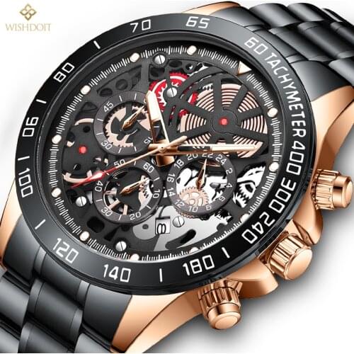 WISHDOIT 2021 New Fashion Men Watch Calendar Stainless Steel Top Brand Luxury Sports Chronograph Quartz Watch Relogio Masculino