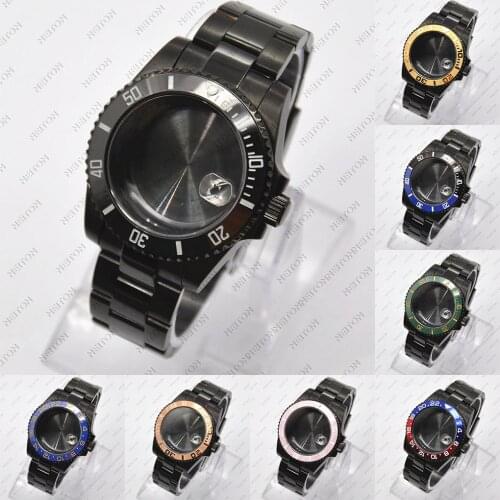NEITON 40mm Black PVD Case Sapphire Glass Black Fit ETA2836 NH35/36 Mingzhu DG2813/5833 Miyota 8215/8205 Back Transparent Glass