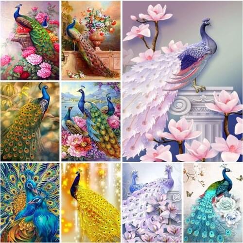 DIY Peacock Oil Painting 5D Diamond Painting Full Round Resin Mosaic Animal Diamond Embroidery Cross Stitch Kits Wall Decor