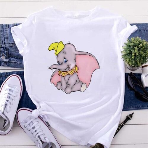 Cartoon Fashion Elephant Dumbo Tshirts Graphic Top Tee Women Harajuku Kawaii T Shirt Female Funny Cartoon T-shirt Drop Ship
