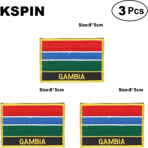 Gambia Rectangular Shape Flag patches embroidered flag patches national flag patches for clothing DIY Decoration