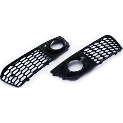 Gloss Black Honeycomb Style Black/Chrome Ring Open Vent Front Fog Light Grille For Audi A4 B8 free shipping