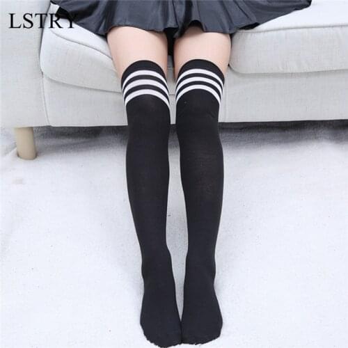 New Sexy Medias Black White Striped Long Socks Women Over Knee Thigh High Over The Knee Stockings Ladies Girls Warm Knee Socks
