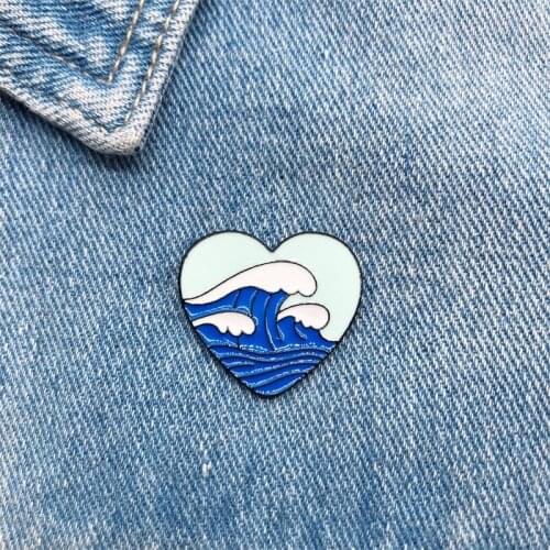 Cartoon Blue Heart-shaped Love Sea Wave Enamel Brooch Alloy Badge Cowboy Clothes Bag Pin Woman Cute Jewelry Gift For Friends