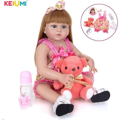 KEIUMI 23 Inch Princess Sweet Sugar Design Reborn Baby Dolls Full Silicone Body Reborn Bebe Toys For Children Birthday Gifts