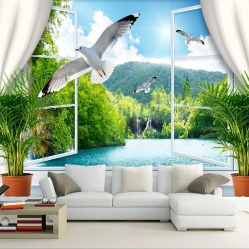 Chinese Style Classic Waterfall Lake Dove Photo Wallpaper Spatial Extension Personality Wall Mural Wallpaper Murales De Pared 3D