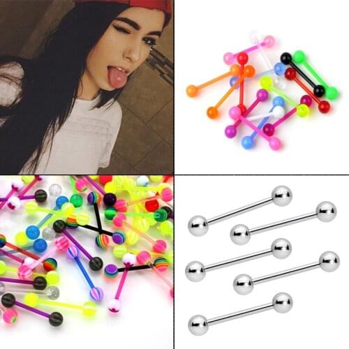 10PC 6mm ball 316L Surgical Steel Women Fashion Glitter mix color design Tongue Ring Body Piercing Jewelry 14G barbell wholesale