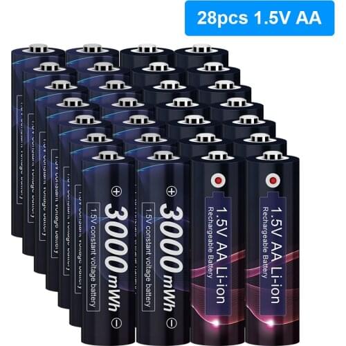 28pcs 3000mWh AA 1.5V Lithium Rechargeable Batterias 1.5V AA for Headlight Detector 1.5v AA Li-ion Rechargeable Battery AA 1.5V