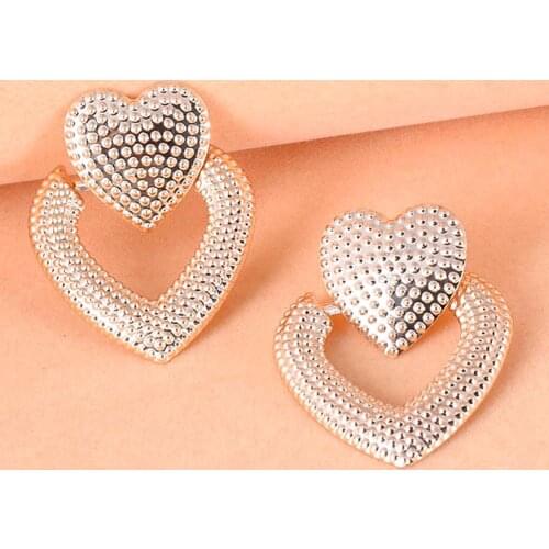 Fashion Women Retro Heart Earrings Matte Hollow out Double heart Ear Stud Wedding Alloy Elegant Earrings Accessory Jewelry Gift