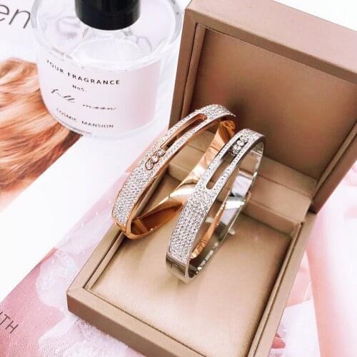 YUN RUO Fashion Mobile Zircon Couple Bangle Rose Gold Women Gift 316 Titanium Stainless Steel Jewelry Not Change Color Drop Ship
