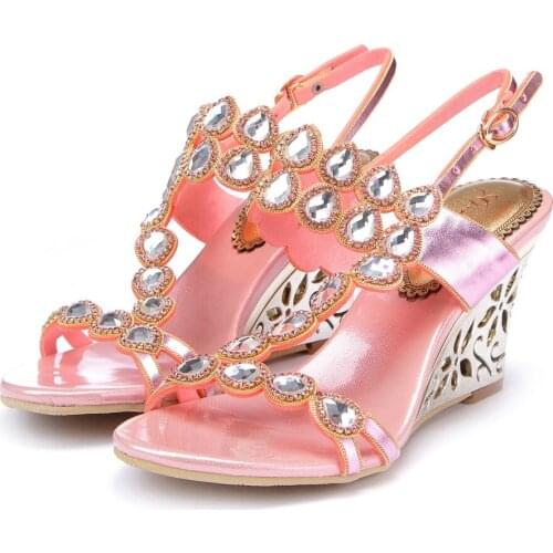 New house sparrow 2017 summer sandals, female diamond wedge heel sandals, diamond-encrusted luxury sexy since with sandals